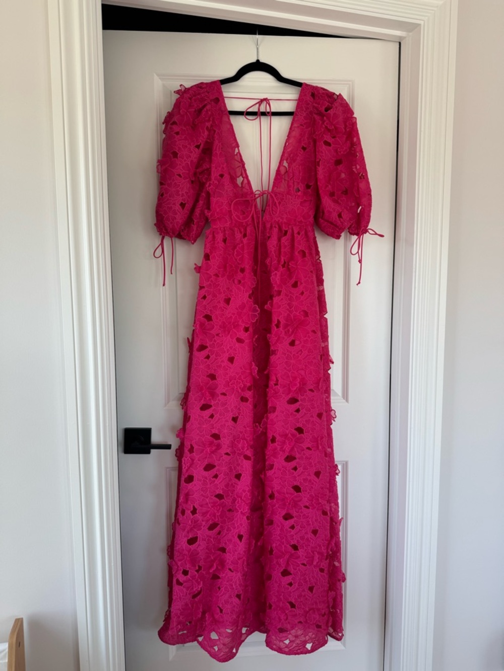 For Love & Lemons Fuchsia Floral Lace Backless Maxi Dress